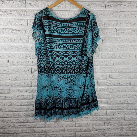 Paisley Vine Womens Dress 2XL Plus Flutter Sleeve Blue Geometric GEO221XE - Picture 7 of 12